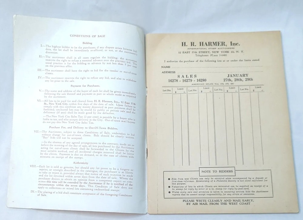 1947 HR Harmer Stamp Auction Catalog Foreign France & British AirPost philately