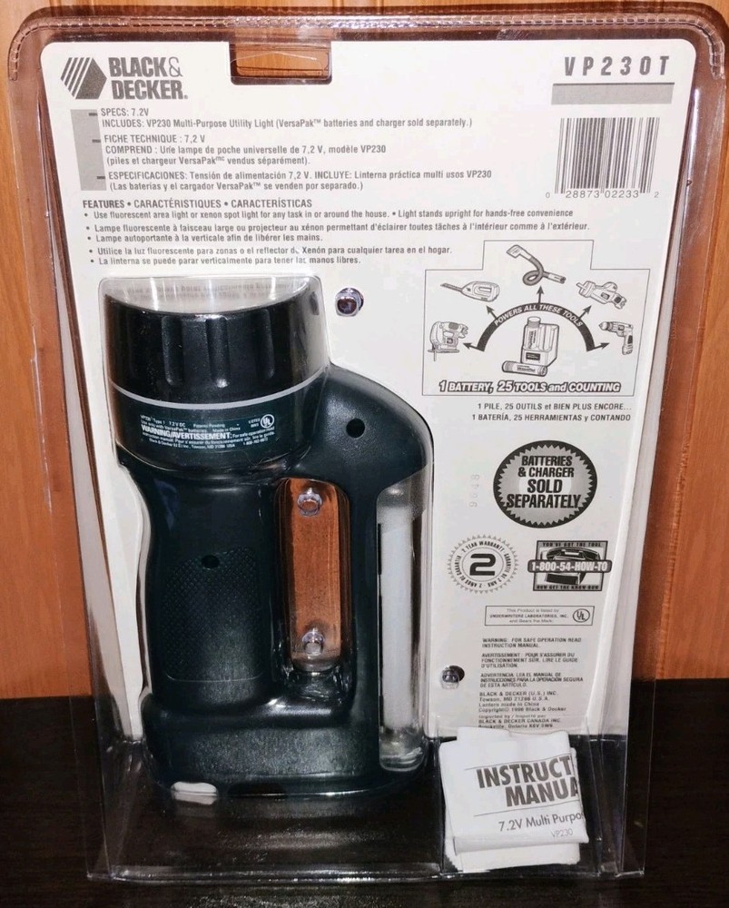 VTG Black & Decker 7.2 Volt Versa Pak Multi Purpose Utility Flashlight VP230T