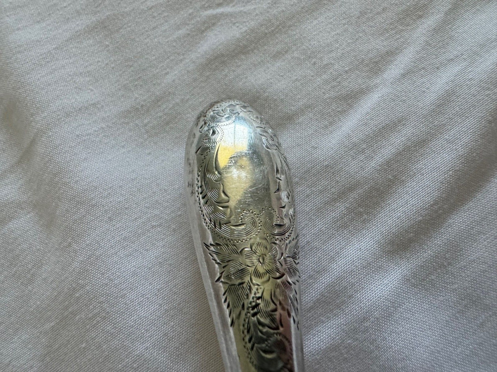 Antique Sterling Silver Handle Button Hook Engraved Scrolling and Flower Design