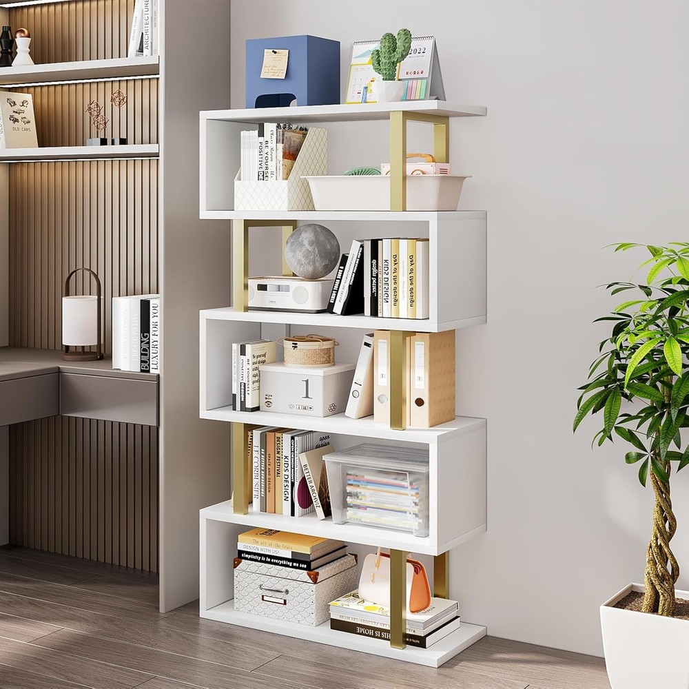 SORCEDAS Bookshelf Storage Display Rack (White, 5 Layers)