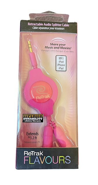 Re-Trak Retractable Audio Splitter Cable iPhone, iPad, iPod MP3