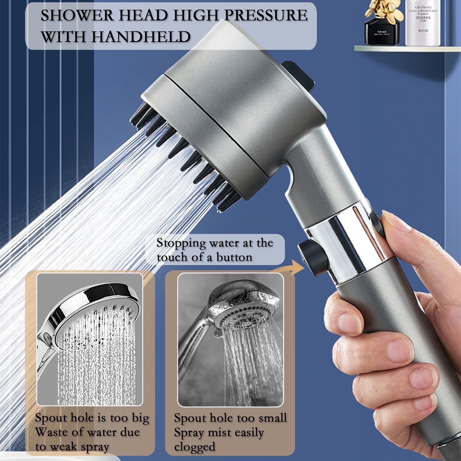 High Pressure Shower Head with Handheld Spray Combo, Rain ShowerHead with Filter