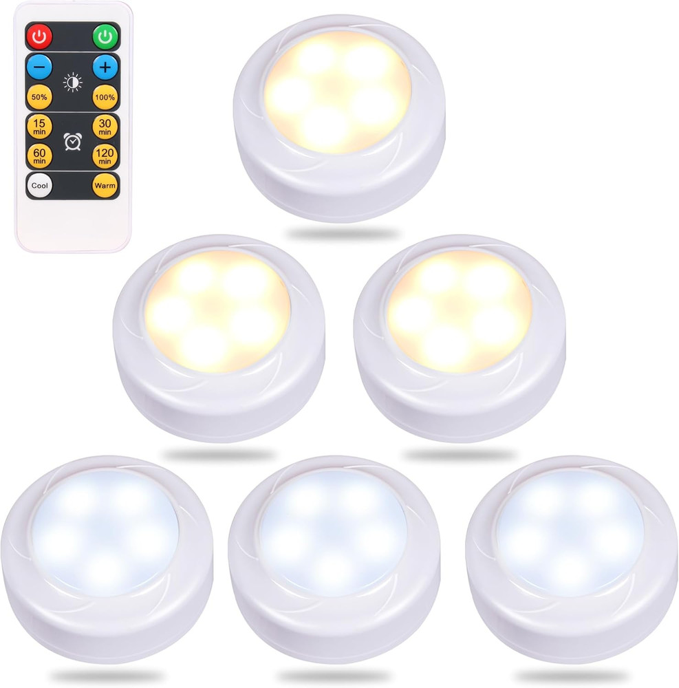 Remote Control LED Cabinet Push Light Cool/Warm Adjustable, Operates on 3X1.5V A