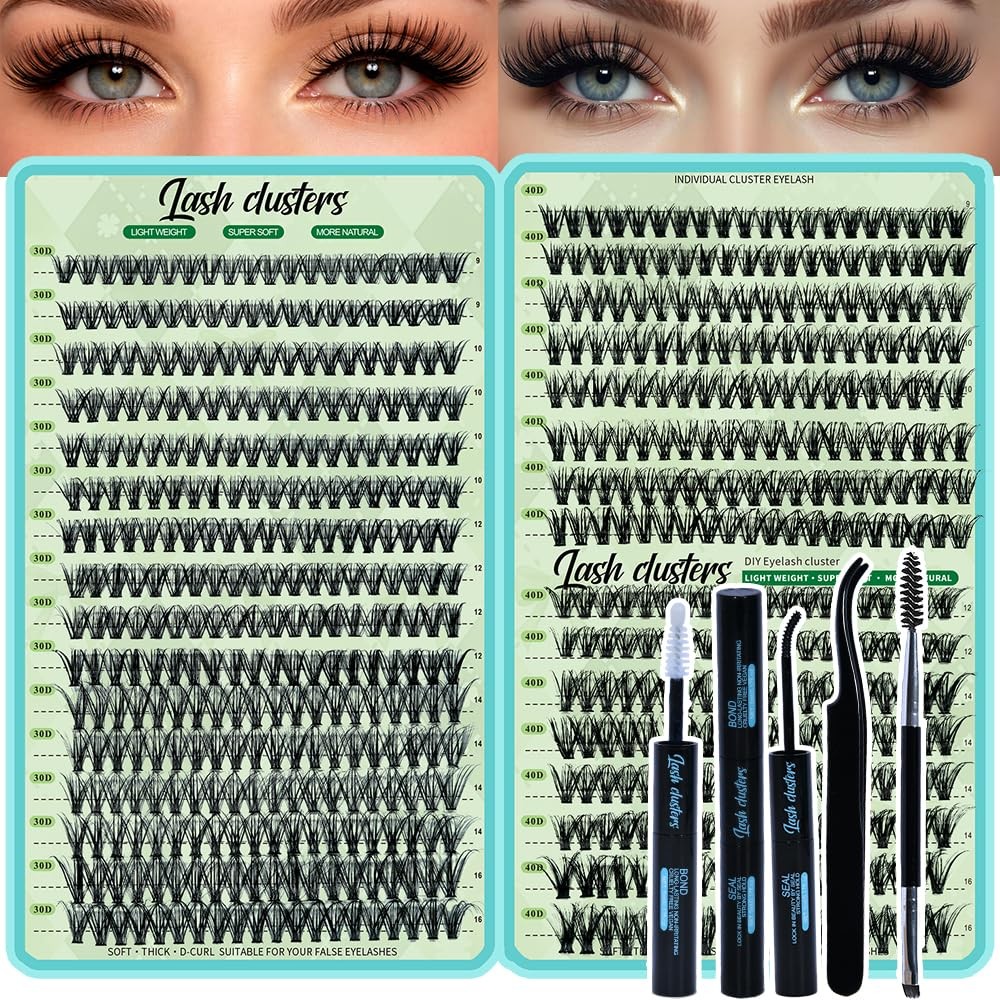 DIY Lash Extensions Kit - 640pc Wispy Clusters 9-16mm with Tools
