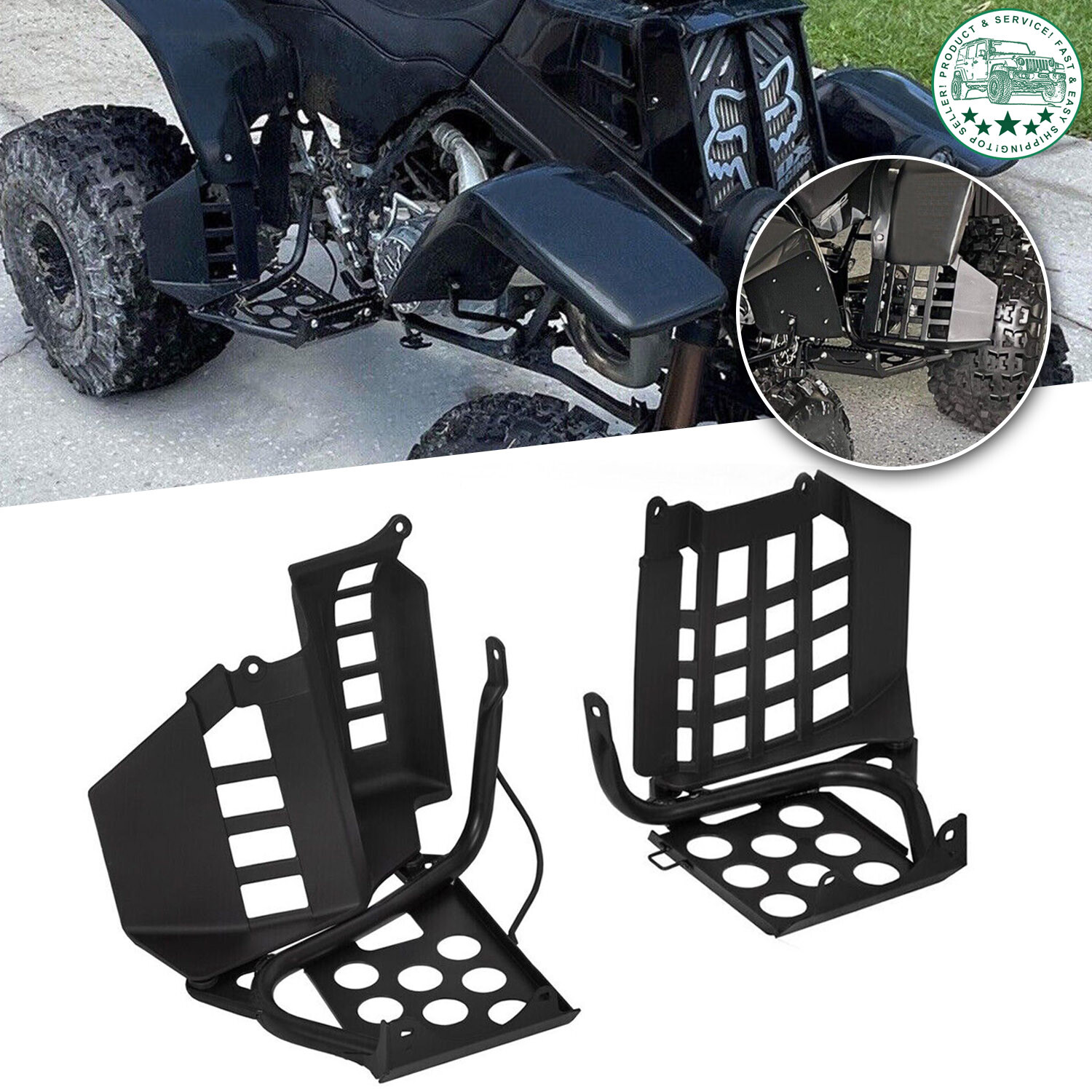Black Heel Guards Footrest For 1987-2006 Yamaha Banshee LH+RH Nerf Bars