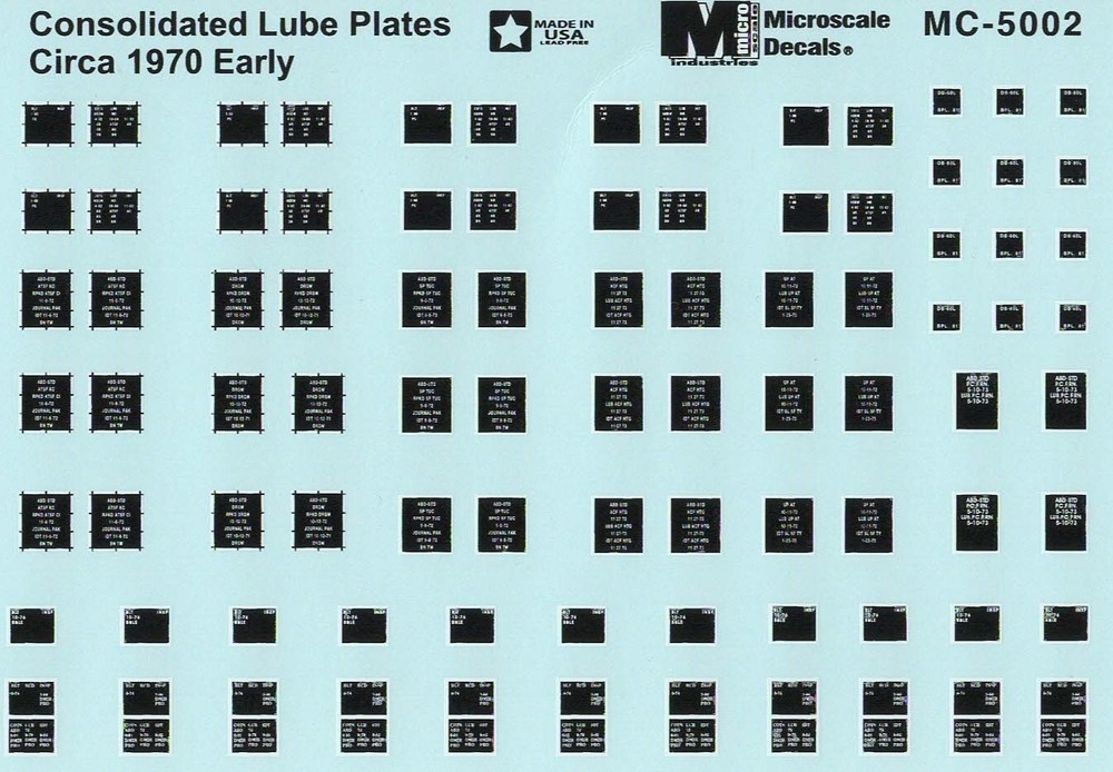 Microscale MC-5002 HO COTS Stencil Single Panels Data 1970s+ Black Decals