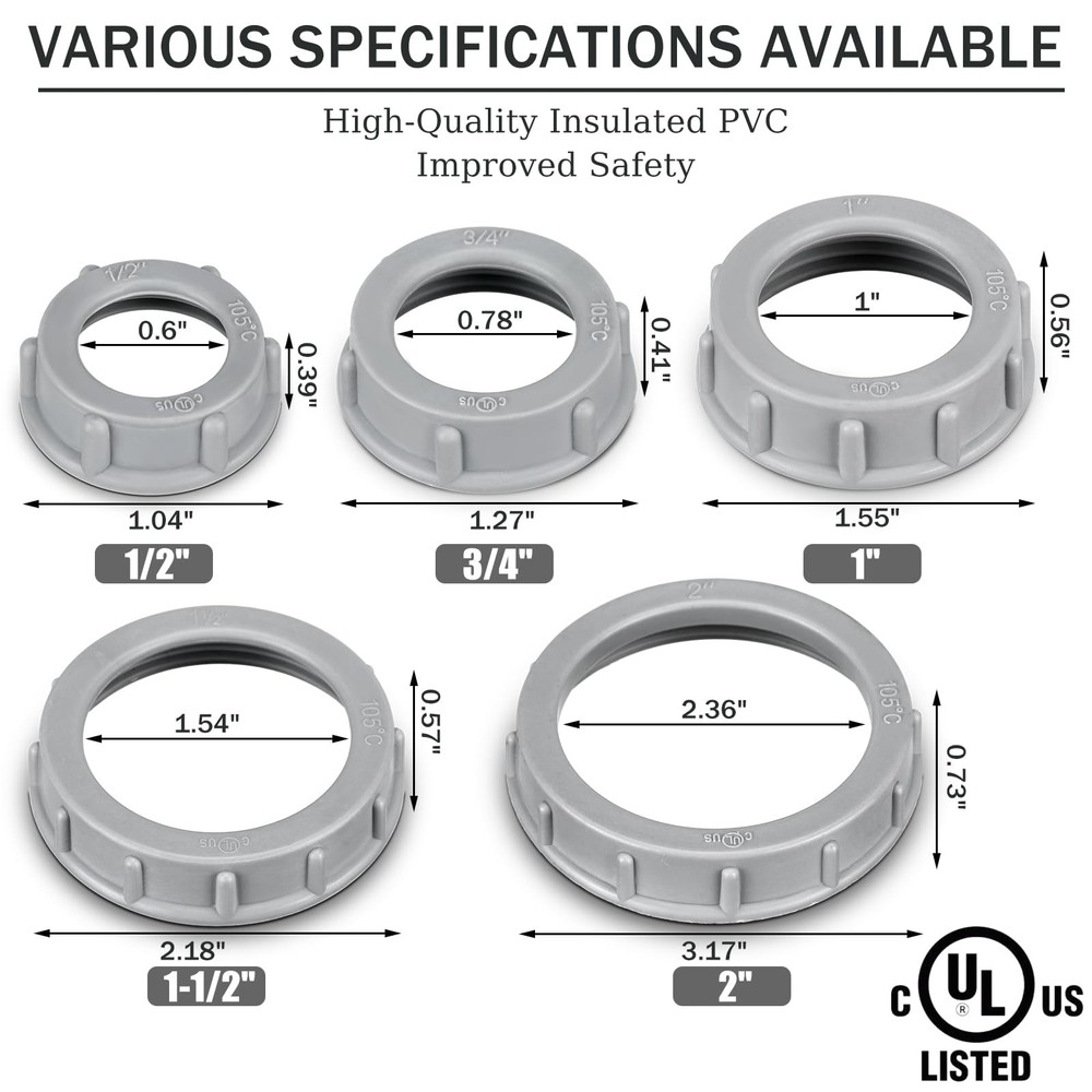 Pushglossy 100 Pcs Plastic Insulating Bushing Threaded 1-1/2 Inch, Gray
