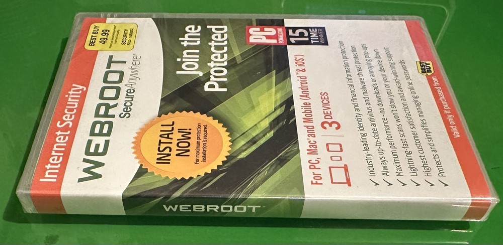 Webroot SecureAnywhere Internet Security 3 Devices PC Mac Android iOS New Sealed