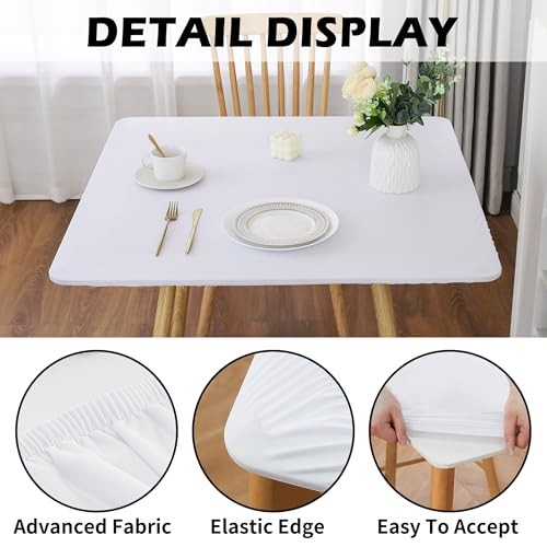 Fitted Square Tablecloth Elastic Table Cover Stretch 36" x 36" (Square) White