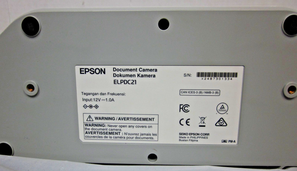 EPSON ELPDC21 Document Camera DC-21 NO CABLES/NO PS