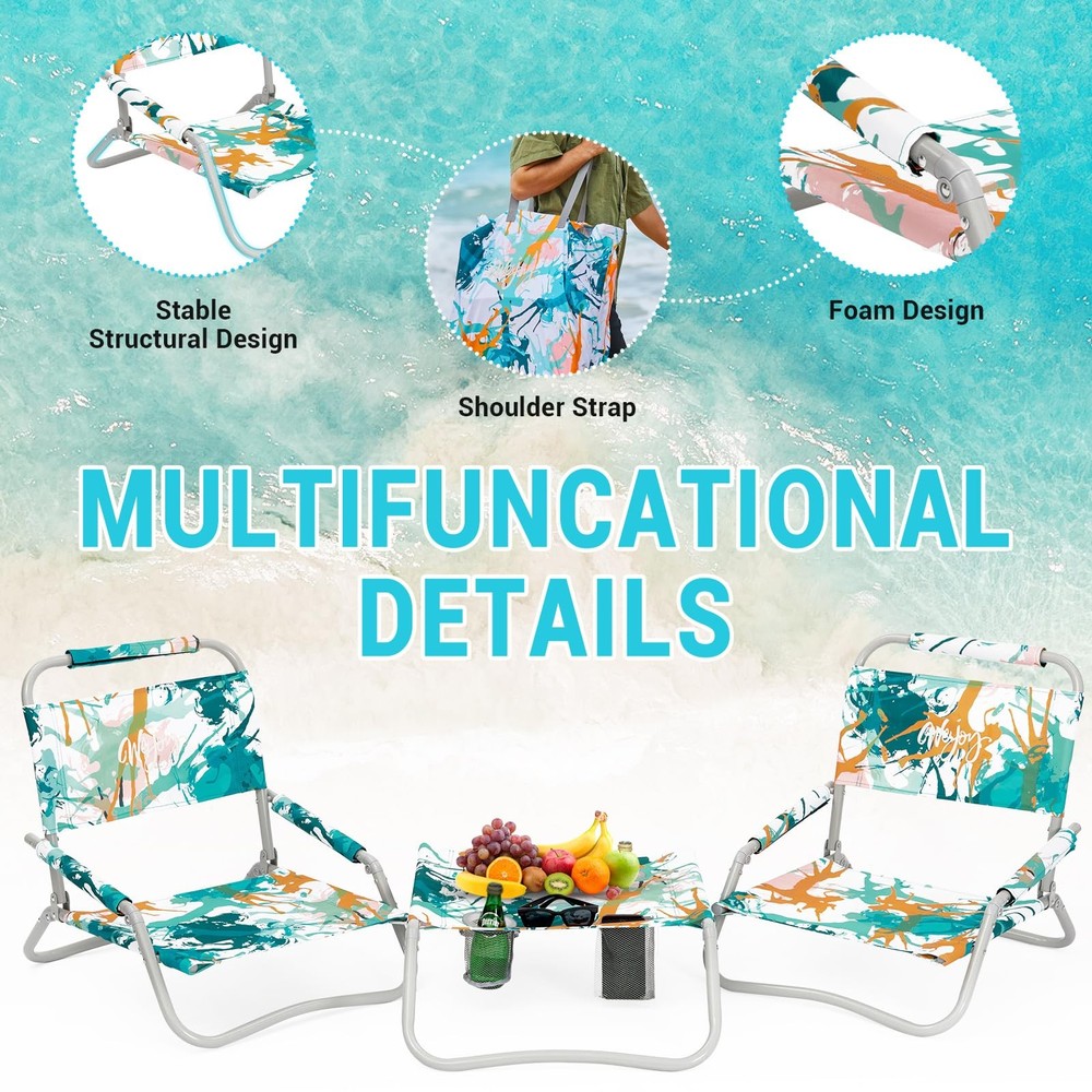 #WEJOY 2 Beach Chairs and Table Set Lightweight & Folding Backpack Beach Chai...