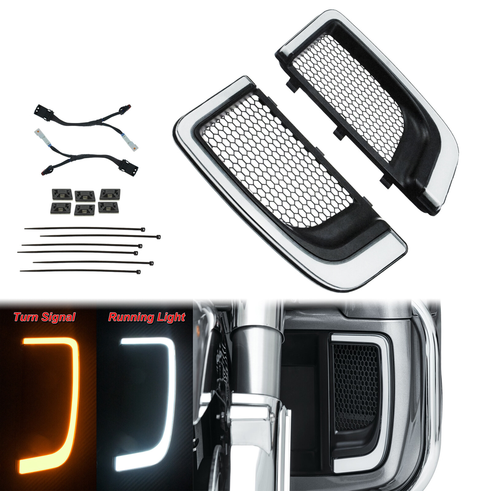 Fairing Lower Grills LED Turn Signal Lights Fit For Harley Touring Street Glide