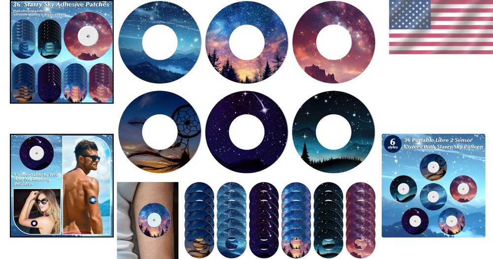 36 Pack Starry Sky Waterproof Adhesive Patches for Libre 2 Sensor Protection