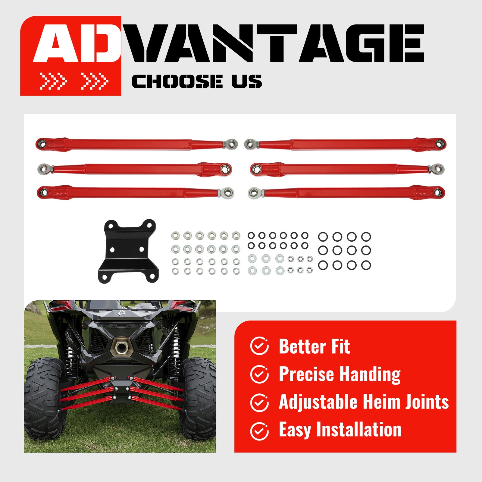 Red Boxed Rear Radius Arms For Can-Am Maverick X3 2017+ 64\" Body Powder Coated