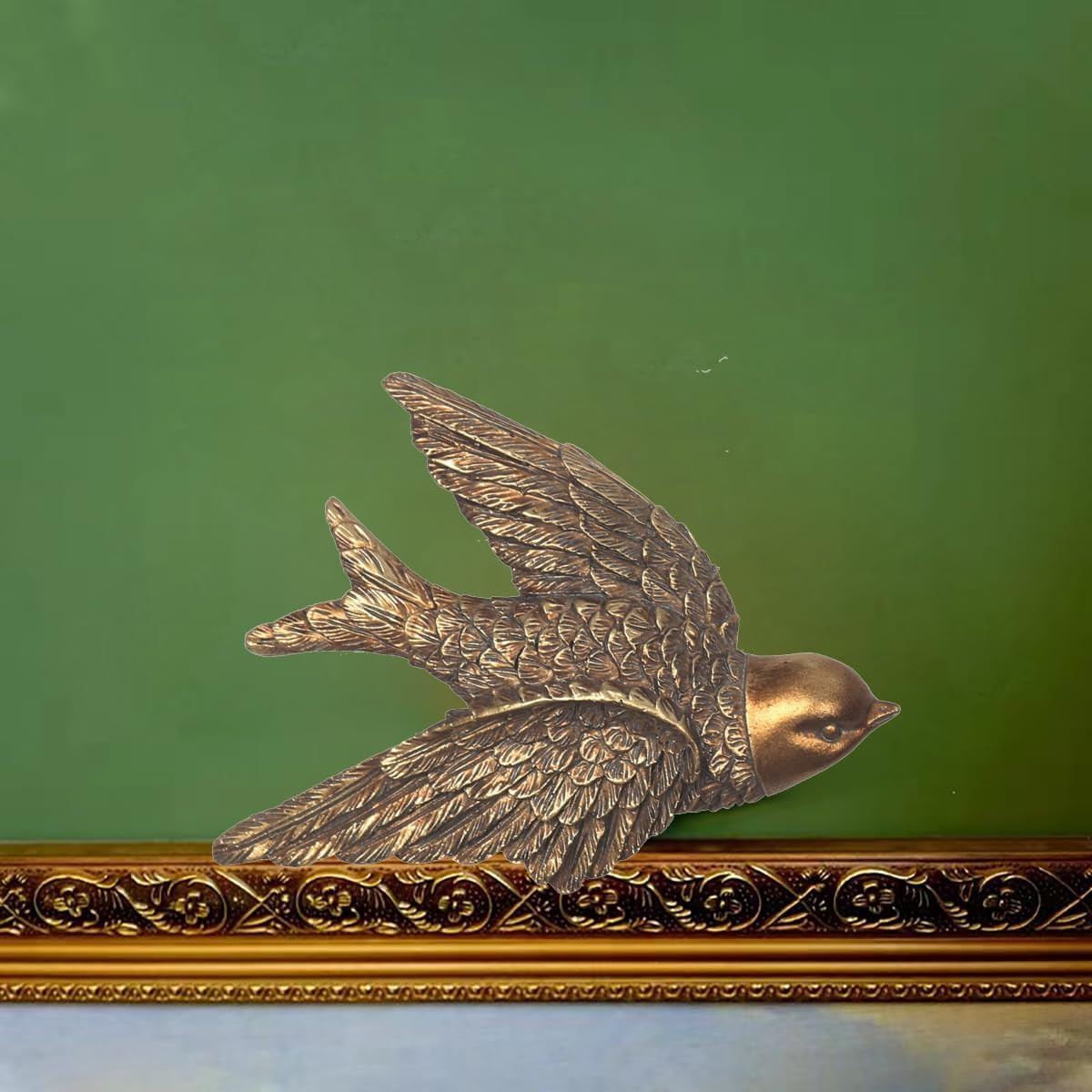 Vintage Wall Sculpture, Antique Pediment Hallway Wall Art, Hand Painted Bird wit