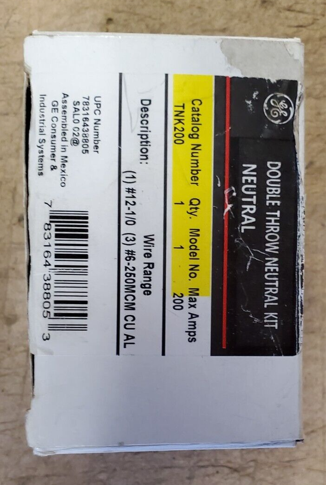TNK200 GE DOUBLE THROW NEUTRAL KIT 200A WITH BOND SCREW