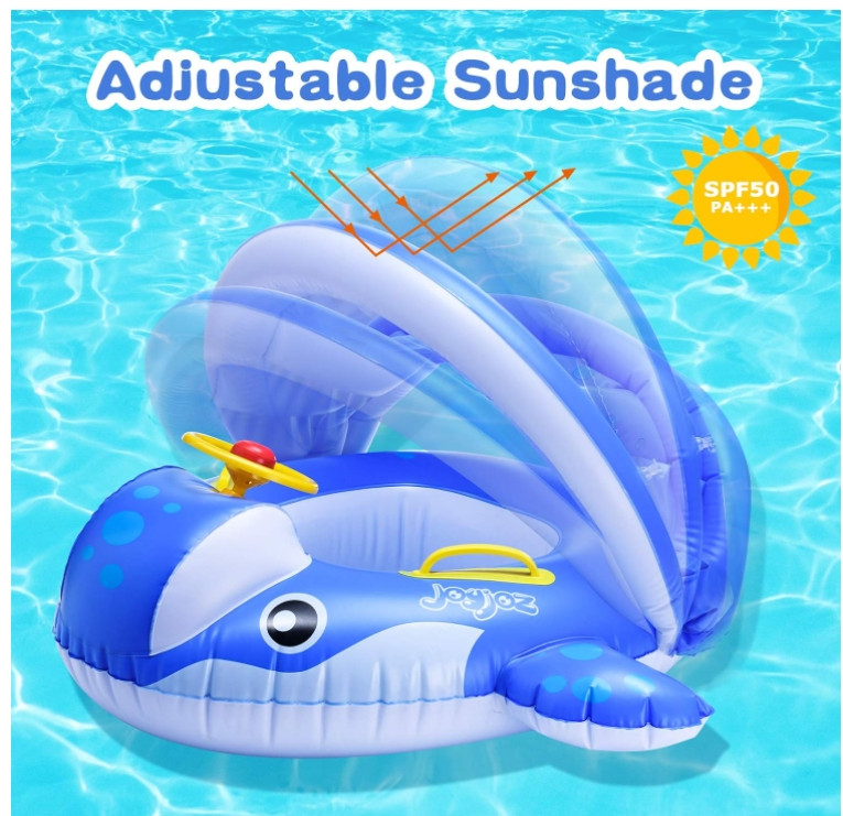 Baby Pool Float UPF 50+ UV Sun Protection adjustable Canopy with steering