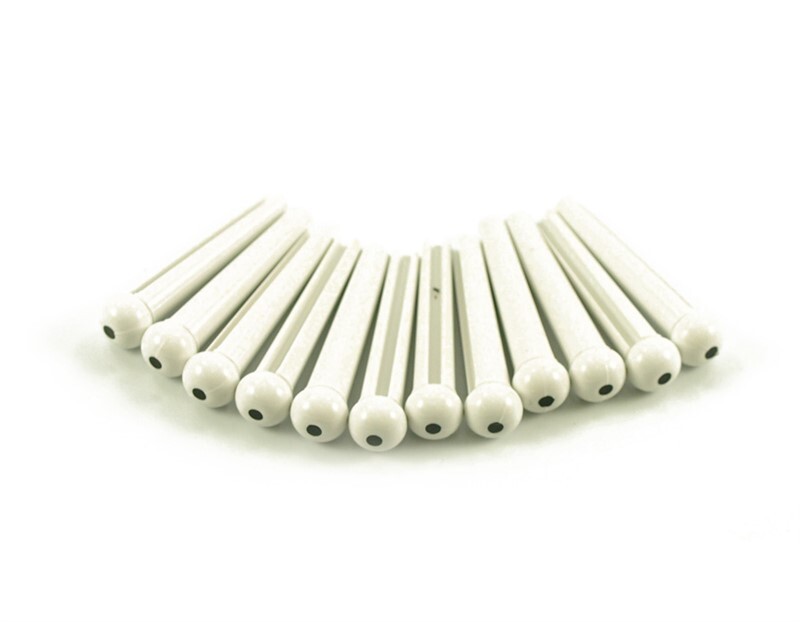 NEW - 12 Plastic Bridge Pins, White With Black Dot