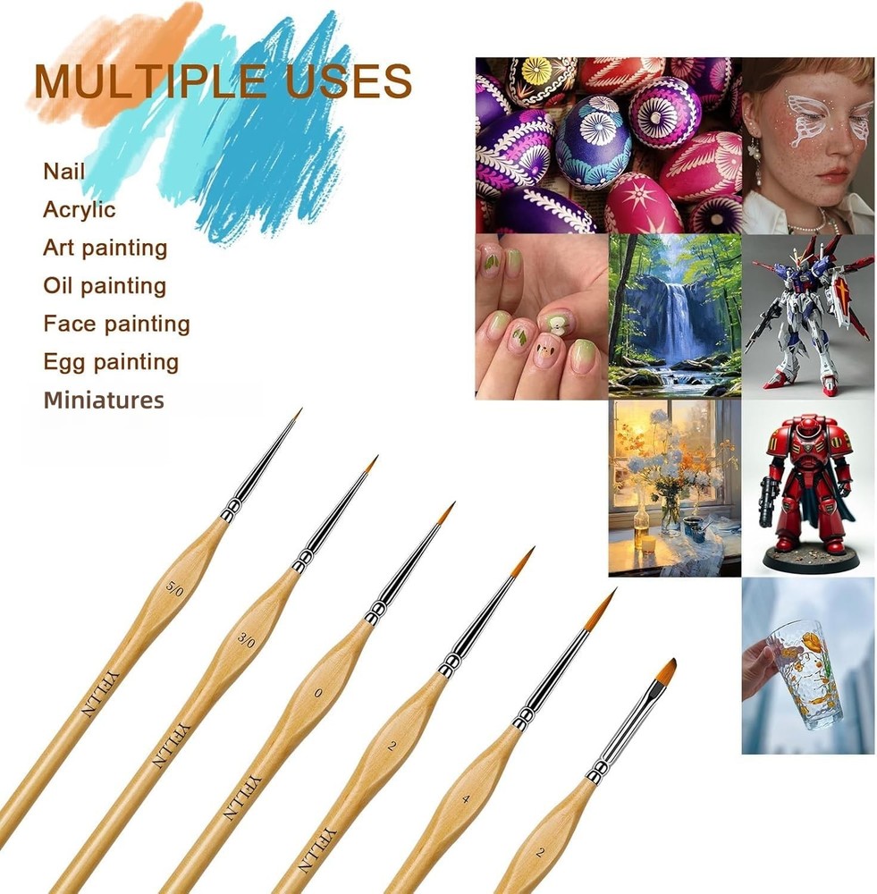 6Pcs Miniature Paint Brushes Set with Triangular Handles - for Acrylics, Oils...