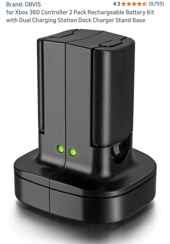 Xbox 360 Controller 2-Pack Rechargeable Battery & Dual Charging Dock