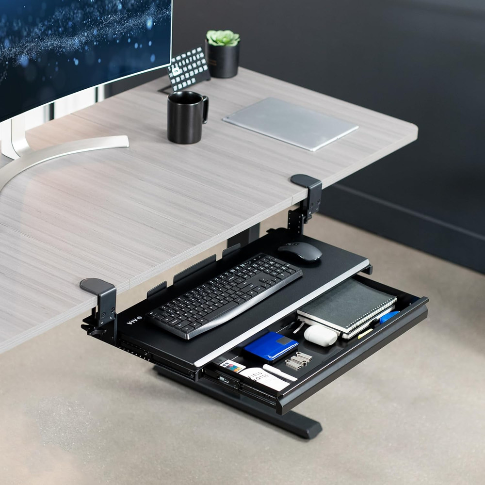 VIVO Large Height Adjustable Clamp-On Keyboard Tray, Extra Sturdy Pull Out Platf