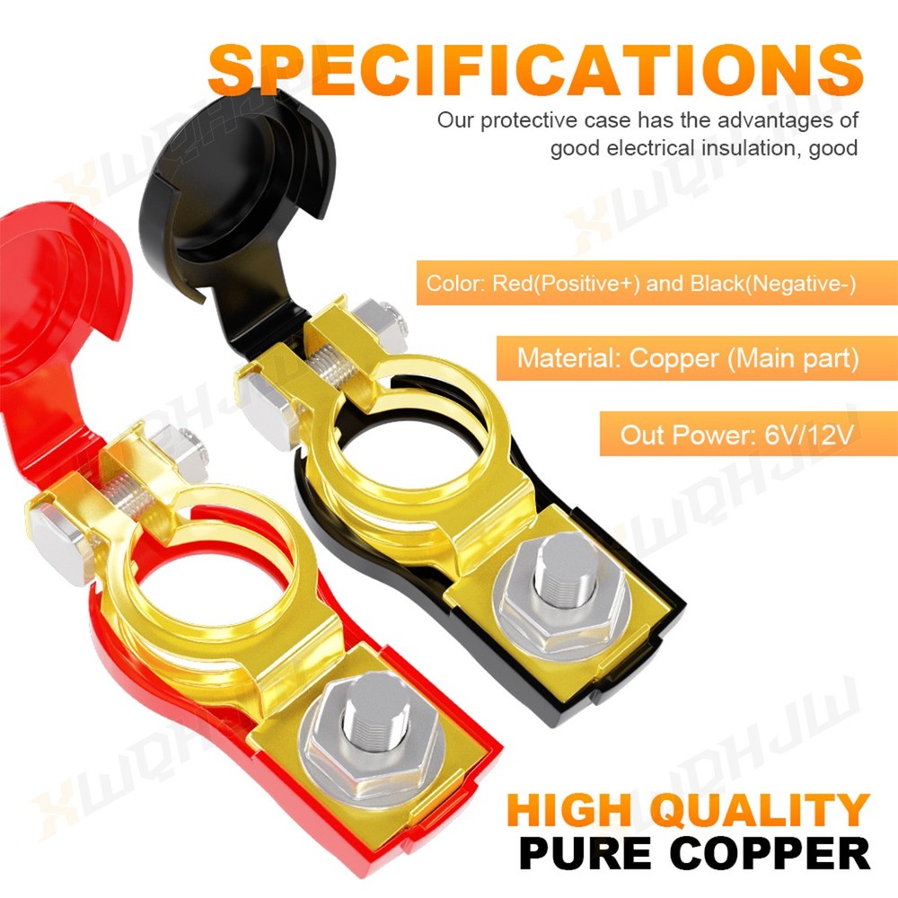 2PCS Positive Negative Car Battery Cable Terminals Top Post Connectors Clamp Set