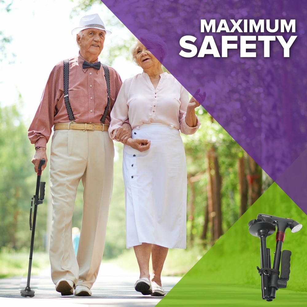 NEW Lightweight Folding Cane with LED Flashlight Flexible Cane Tip, EXTRA Handle