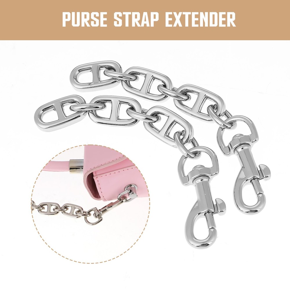 2pcs Silver Purse Strap Extender Chain for Bags Shoulder Length Adjustable