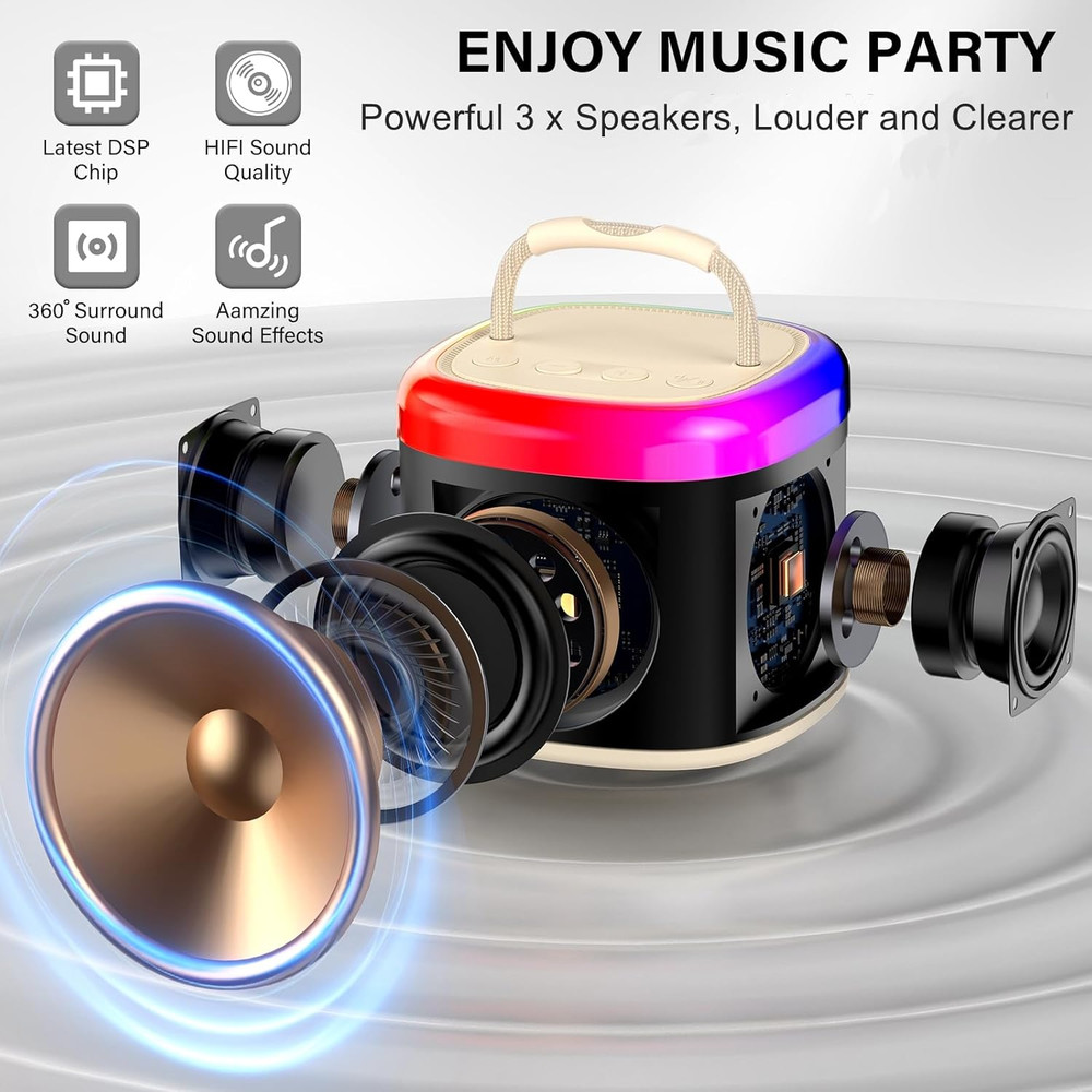 Mini Karaoke Machine for Kids Portable Bluetooth Speaker with 2 Wireless Microph