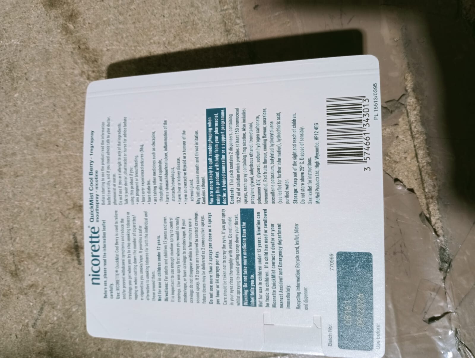 4X Nicorette Mouthspray Quickmist Berry 1mg 13.2ml X 2ct-PACK 4-FREE SHIP