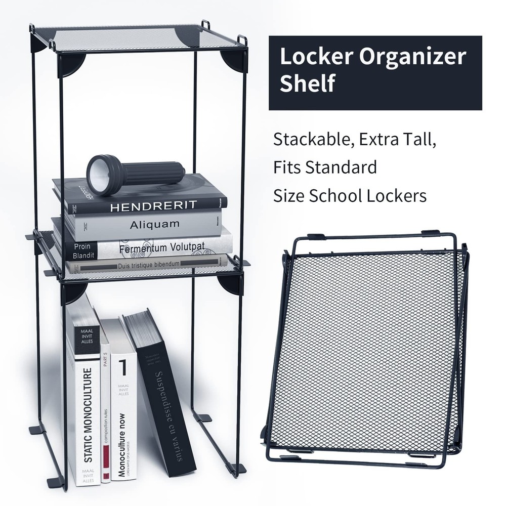 Pack 2, Mesh Locker Shelf, Stackable Extra Tall Locker Organizer, Collapsible...