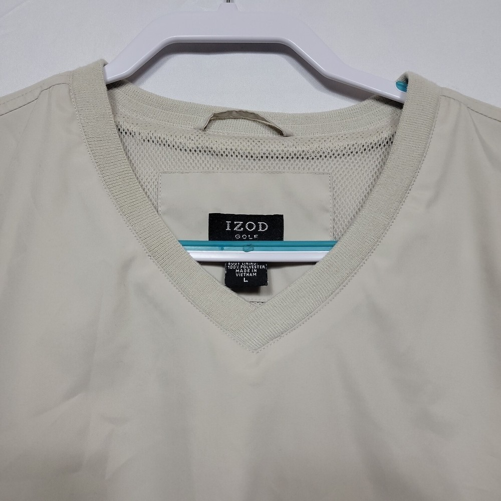 IZOD Golf Windbreaker Mens Large Pull Over Lined Pockets Beige Performance