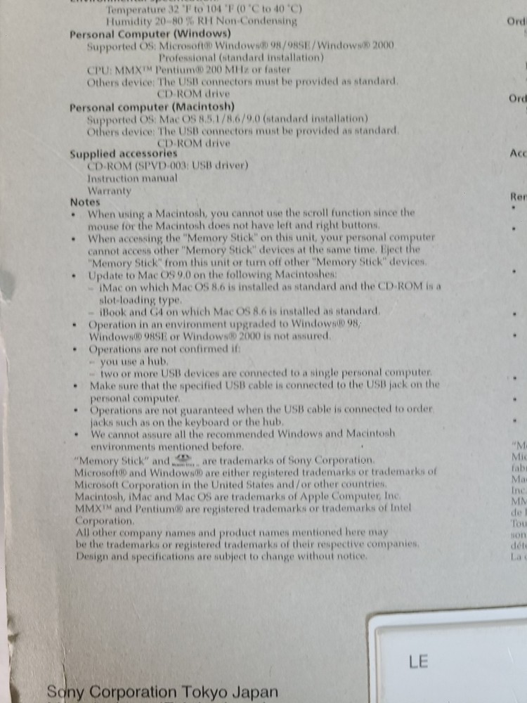 Vintage / Sony Memory Stick Reader Writer USB Optical Mouse / MSAC-US5 / Sealed