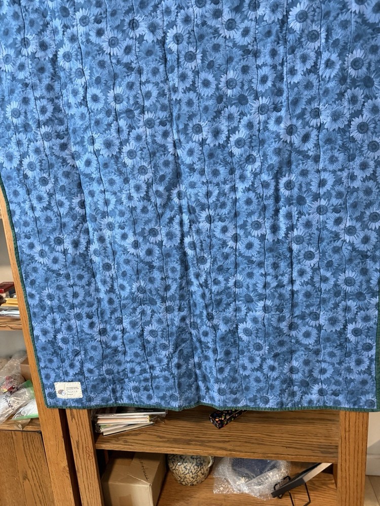 Patchwork Quilt Throw Blanket Handmade Signed Multicolor Reversible 56”x39”