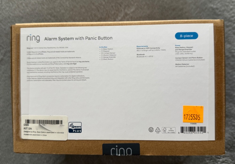 Ring Alarm 8-PC Home Security System 2nd Gen. Panic Button NEW Open Box