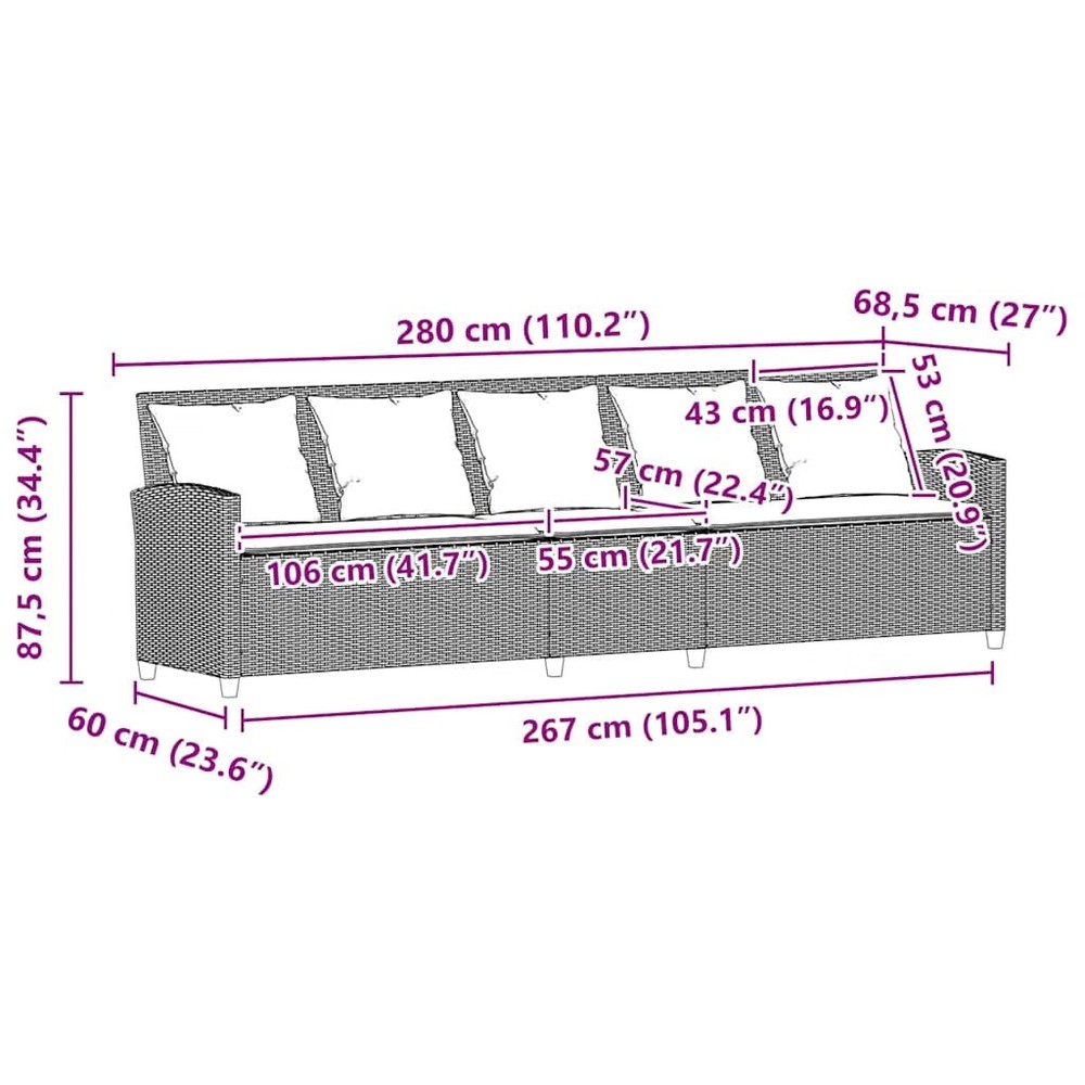 Garden Sofa Grey Poly Rattan 5-seater Removable Covers