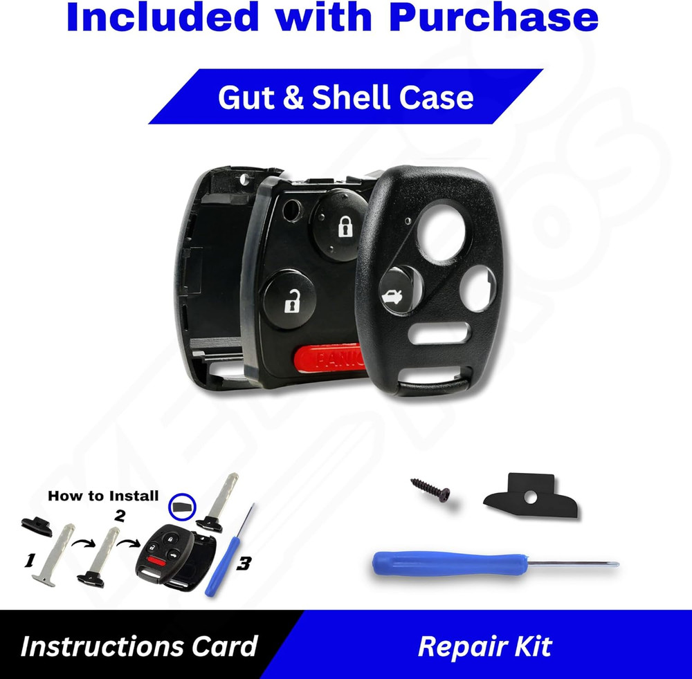4-Btn Shell Kit & Gut Case, Keyless Entry Remote Key Fob Replacement, Fits 2003-