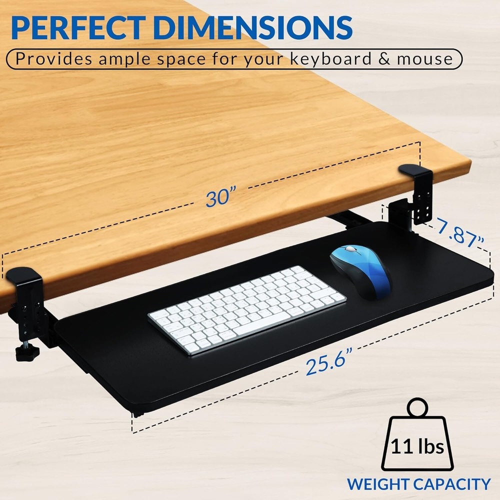 Keyboard Tray Under Desk, Pull Out Keyboard & Mouse Tray with C Clam