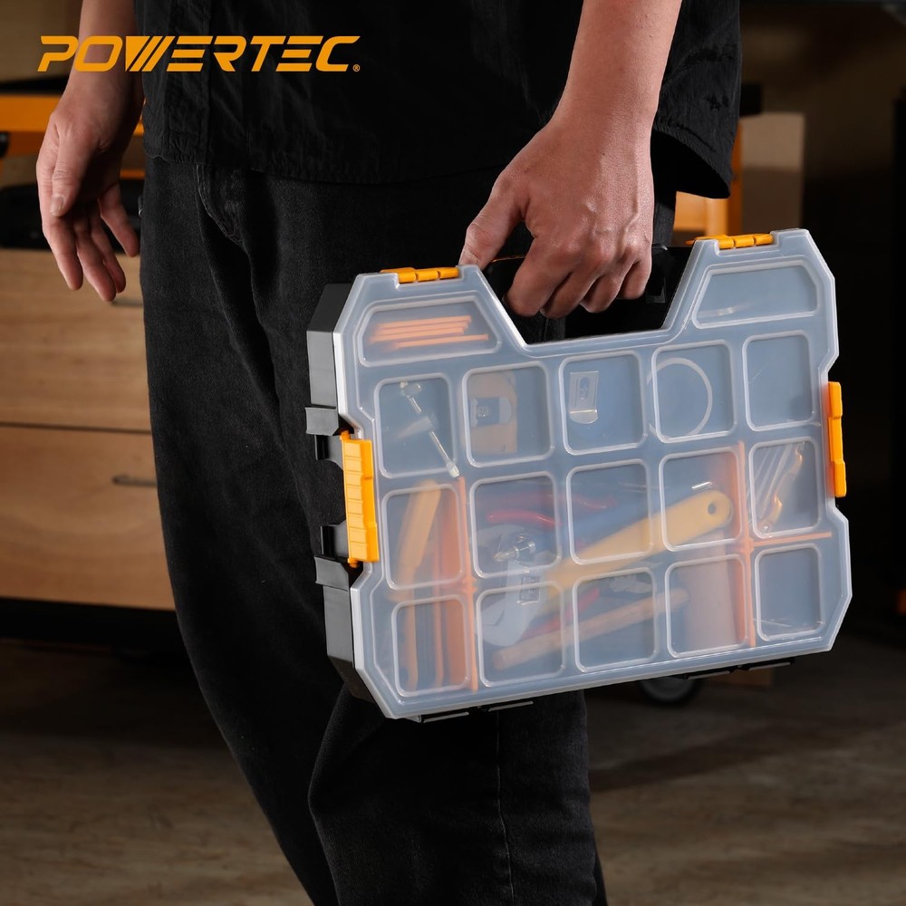 POWERTEC Stackable Tool Box Organizer with Removable Dividers - 17 Compartmen...