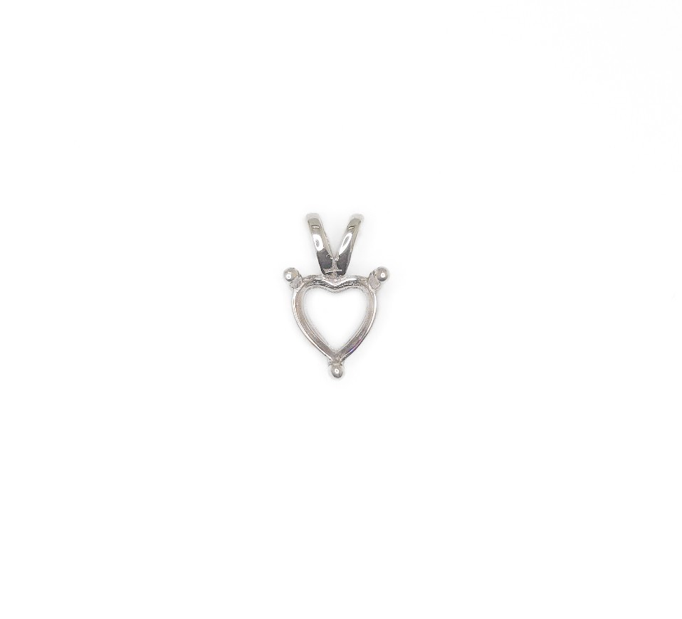 6 mm Heart Shape Three Prong Pendant Setting Sterling Silver with Rhodium Finish