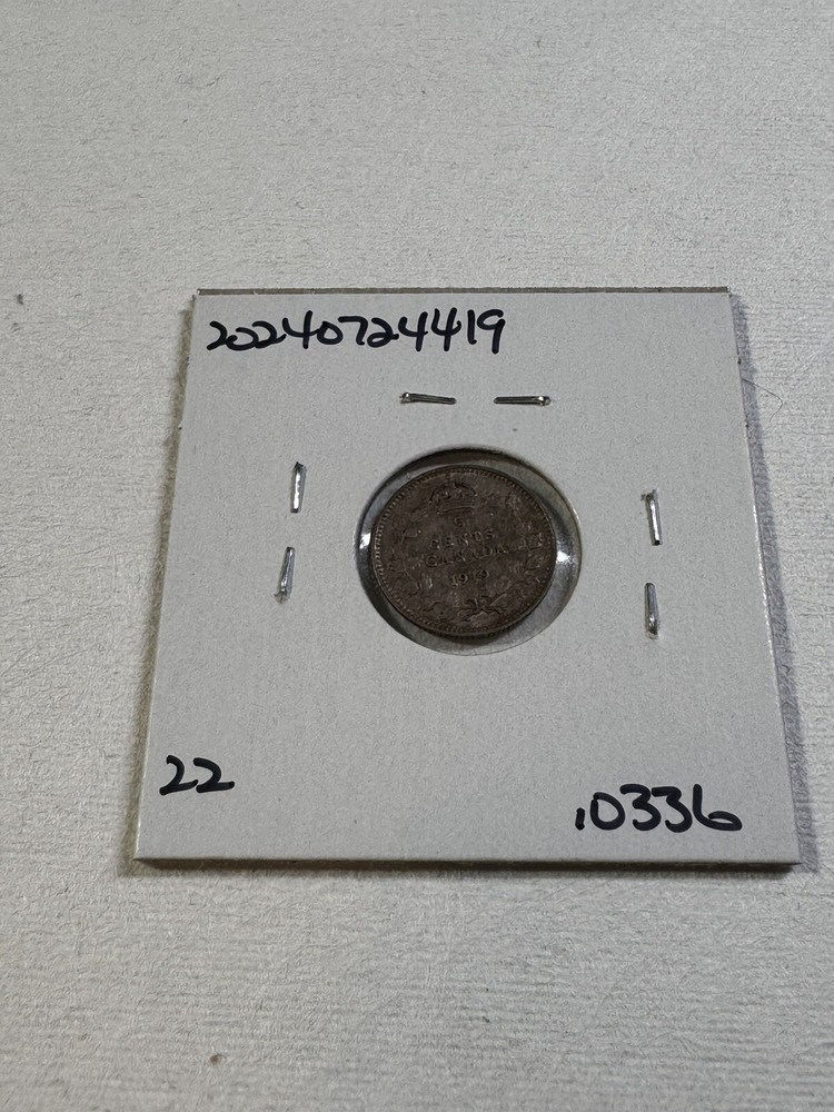 1919 Canada 5 Cents Small Silver Coin Cleaned