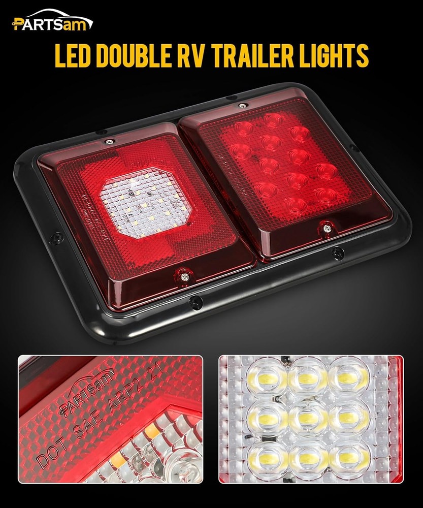 Partsam 2Pcs Double Led Trailer Tail Lights with Horizontal Mount Dual Red
