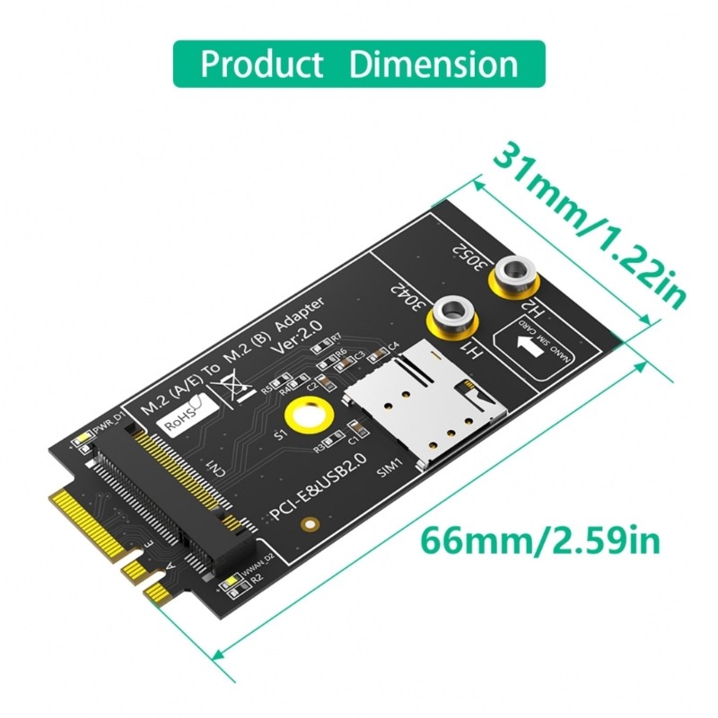 NGFF M.2 Key A+E Interfaces To Key B Wireless Adapter Card With Card Holder
