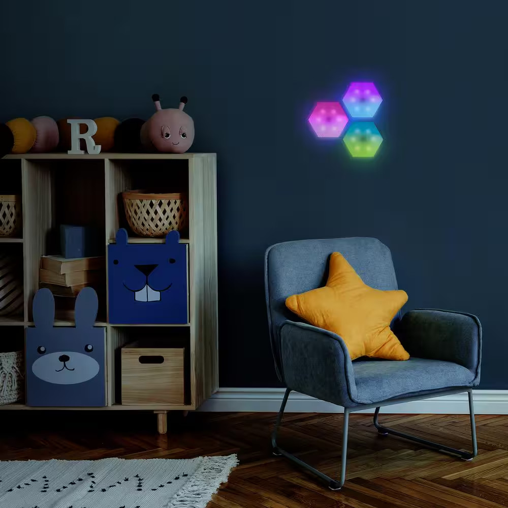 Hexagon Unique Multi-Color LED Touch Light, 4 Color-Changing Modes, DIY Installa