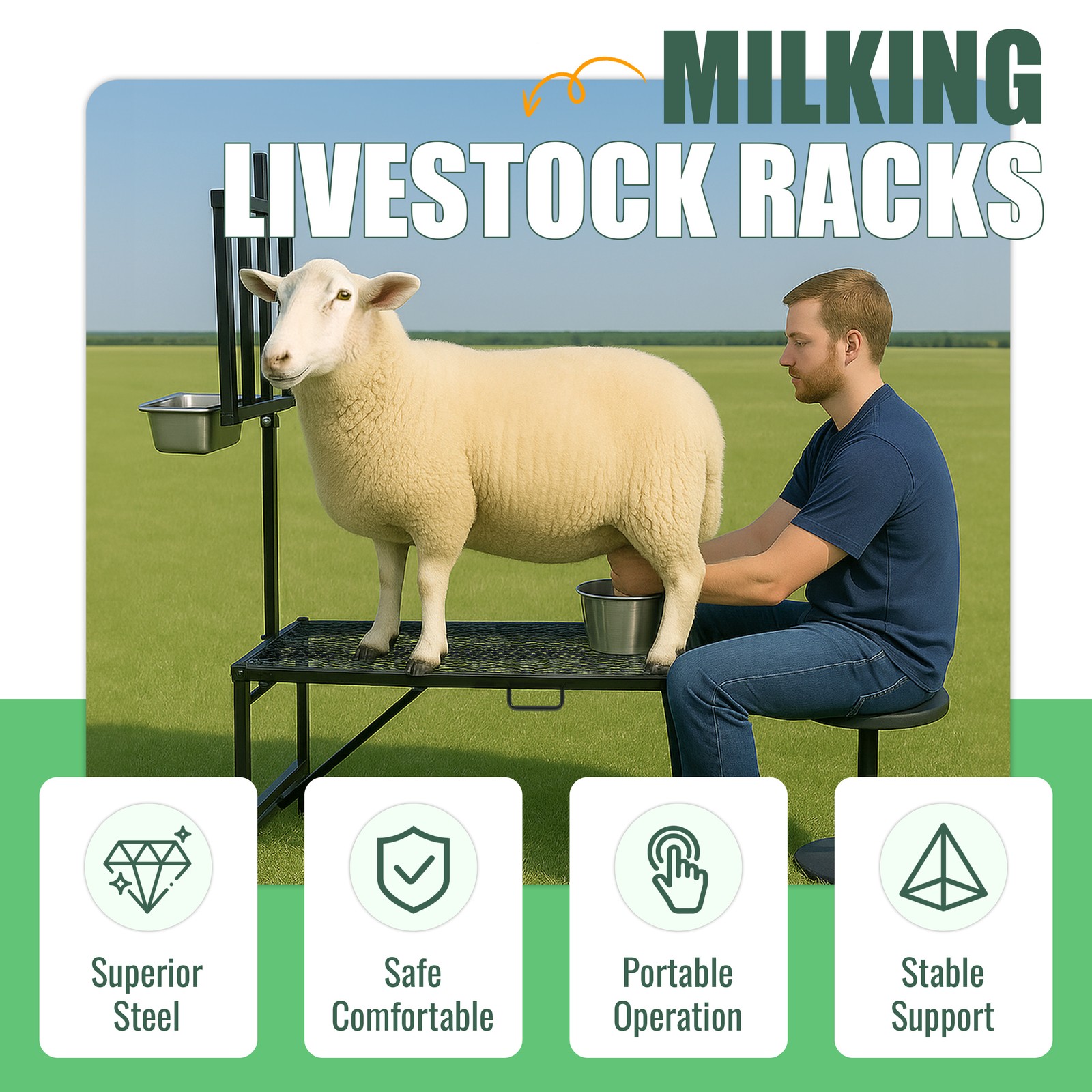 New Black Livestock Feeder Horned Milking Stand Adjustable For Goats & Sheep