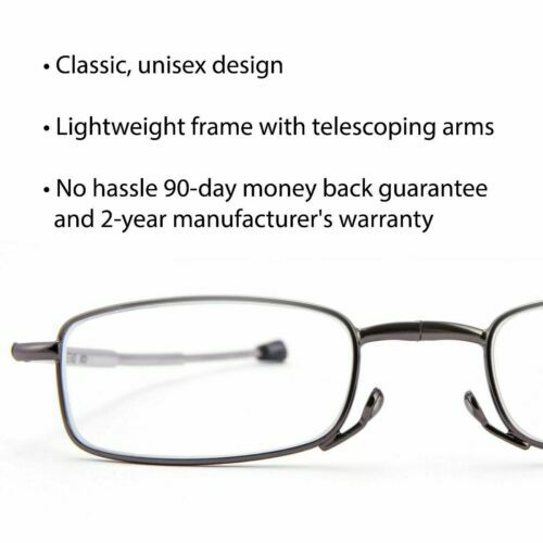 2 Pairs Anti-Blue Metal Compact Folding Light Reading Glasses With Carrying Case