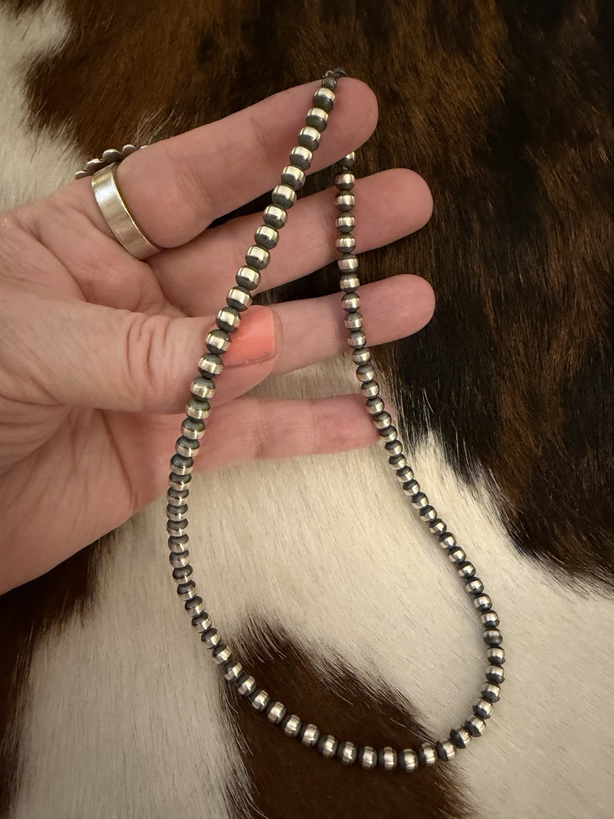 16” 5mm Navajo Desert Pearls / Beads Sterling Silver Necklace USA Unisex 12.1 Gm