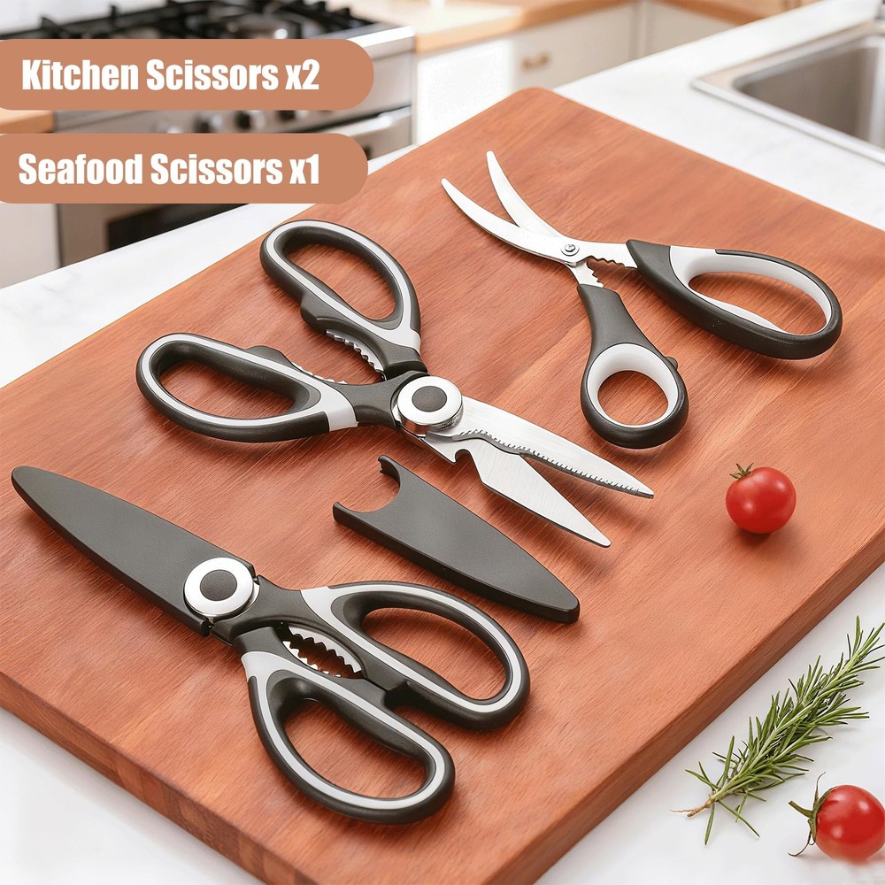 Cut Meat and Fish Effortlessly - OMDAR 3 Pack Kitchen Scissors 8.3
