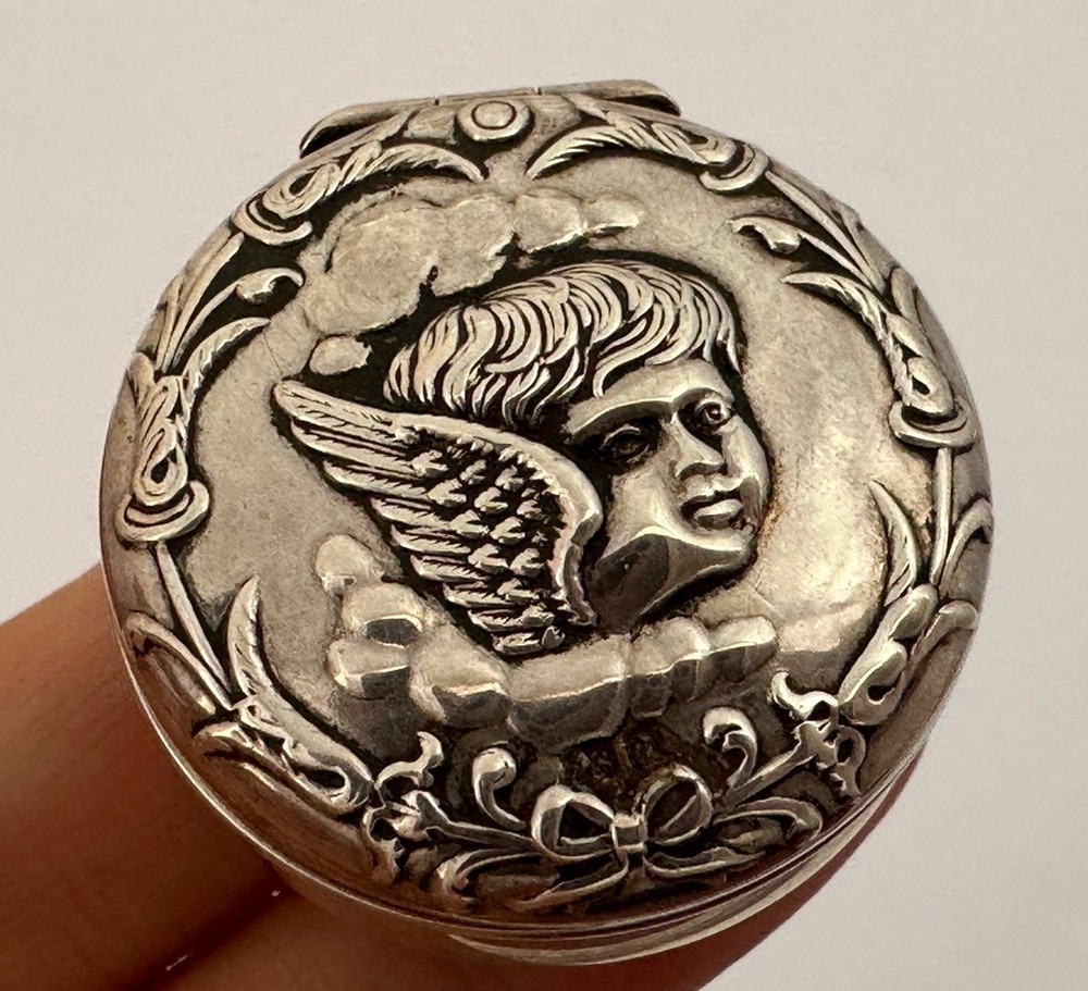 Antique Solid Silver Pill Box Reynolds Angels c.1903