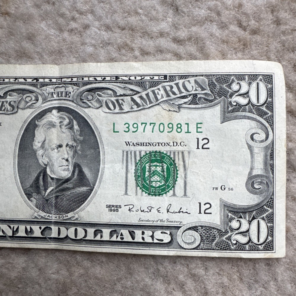1995 Twenty Dollar Federal Reserve Note $20 - MISALIGNED ERROR